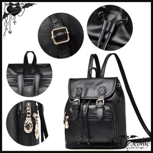 Mini Vegan Leather Backpack, Lightweight Daypack with Multiple Pockets
